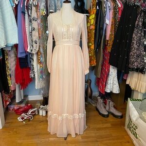 Gunne Sax Pale Pink Chiffon Maxi Dress